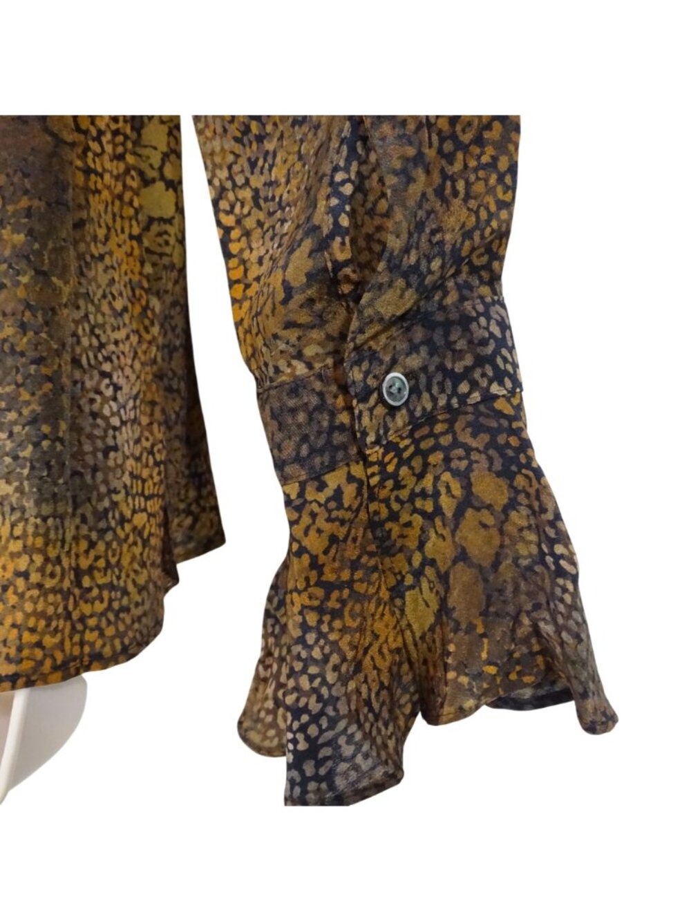 Kobi Halperin Animal Leopard Print Silk Blouse Women Size S Long Bell Sleeves - Picture 4 of 13